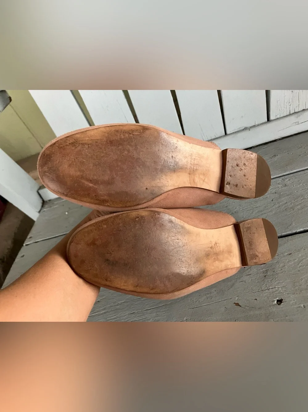 kate spade Blush soft leather Slip-On Mules with Gold Accent